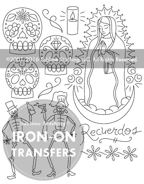 DIA DE LOS MUERTOS - Iron On Embroidery Transfers (5 pack)