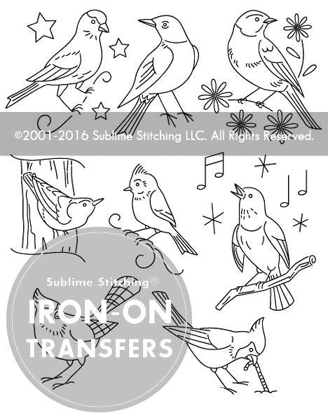 SONG BIRDS - Iron On Embroidery Transfers (5 pack)