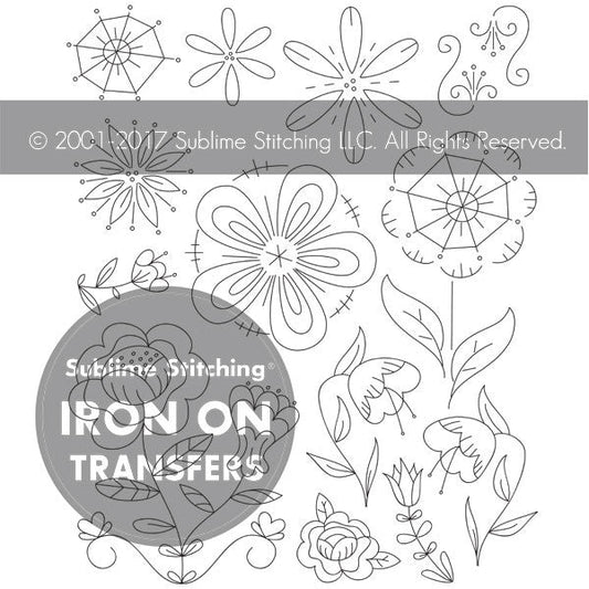 FANTASY FLOWERS - Iron On Embroidery Transfers (5 pack)