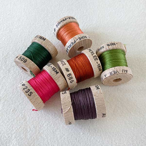 Soie (Silk) Perlée Thread on Wood Bobbins from Au Ver à Soie