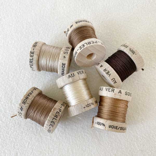Soie (Silk) Perlée Thread on Wood Bobbins from Au Ver à Soie