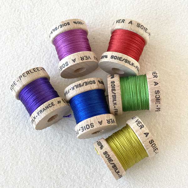 Soie (Silk) Perlée Thread on Wood Bobbins from Au Ver à Soie