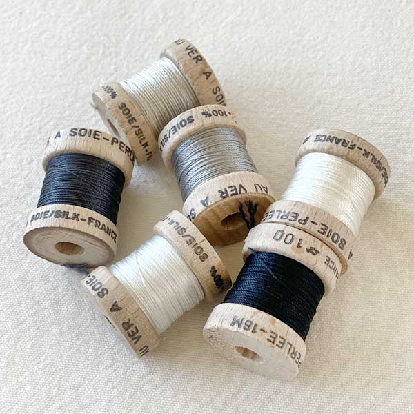 Soie (Silk) Perlée Thread on Wood Bobbins from Au Ver à Soie