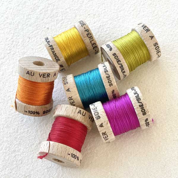 Soie (Silk) Perlée Thread on Wood Bobbins from Au Ver à Soie