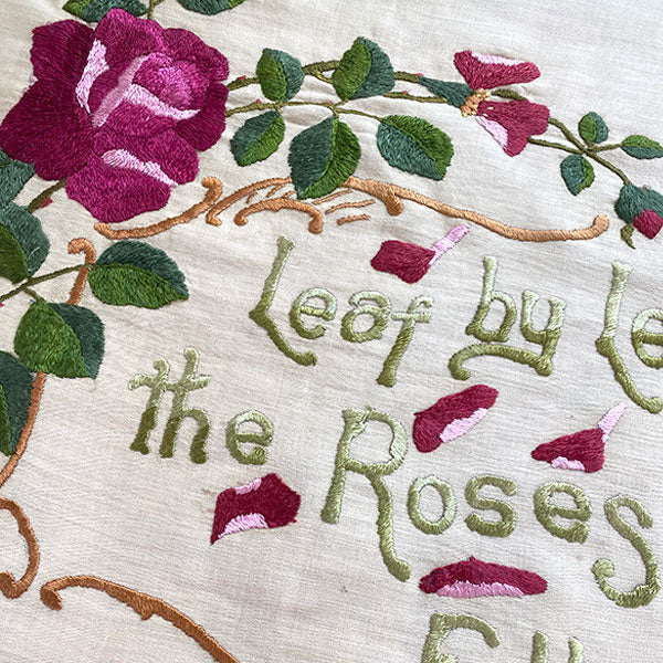 "Roses Fall" Embroidered Pillow Top (very old)