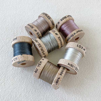 Soie (Silk) Perlée Thread on Wood Bobbins from Au Ver à Soie