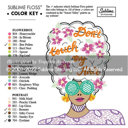 "Don't Touch My Hair" by Tequitia Andrews - PDF Embroidery Pattern
